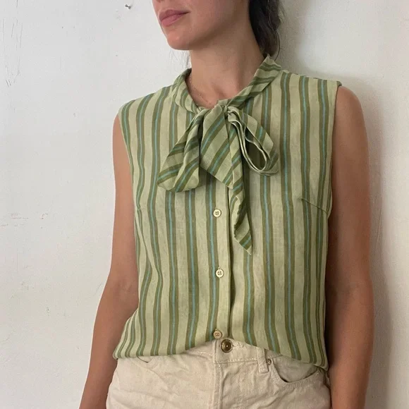 Vintage bow striped blouse - Picture 1 of 7